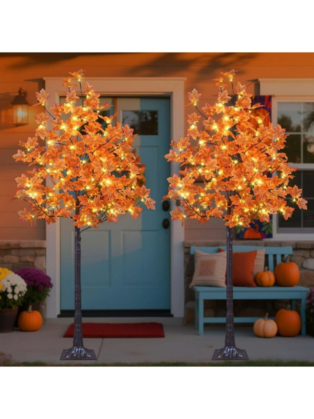 2PCS 6FT LED Lighted Maple Trees - Warm White Fall Decor for Indoor & Outdoor